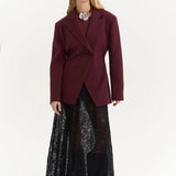 Burgundy Fitted Double-Breasted Blazer