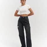 High-Waist Jeans with Contrast Stitching