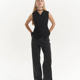 Asymmetric Buttoned Vest Black
