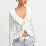 Ruffle Trim Deep V Knit Top
