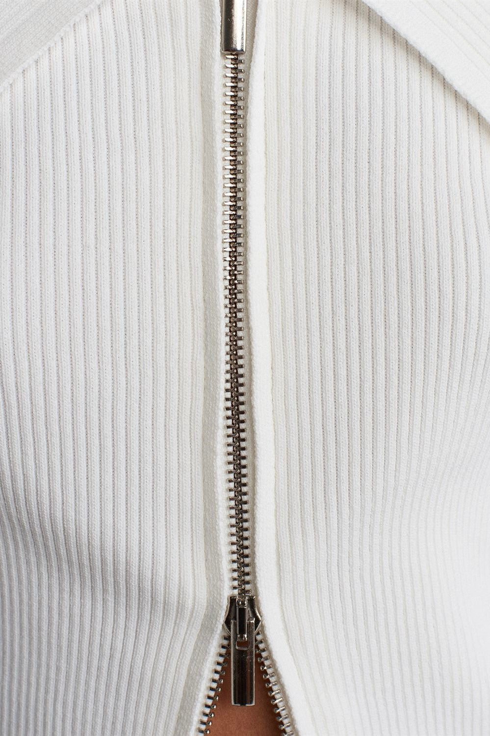 Off-Shoulder Zip-Up Ribbed Top