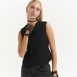 Asymmetric Buttoned Vest Black