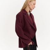 Burgundy Fitted Double-Breasted Blazer