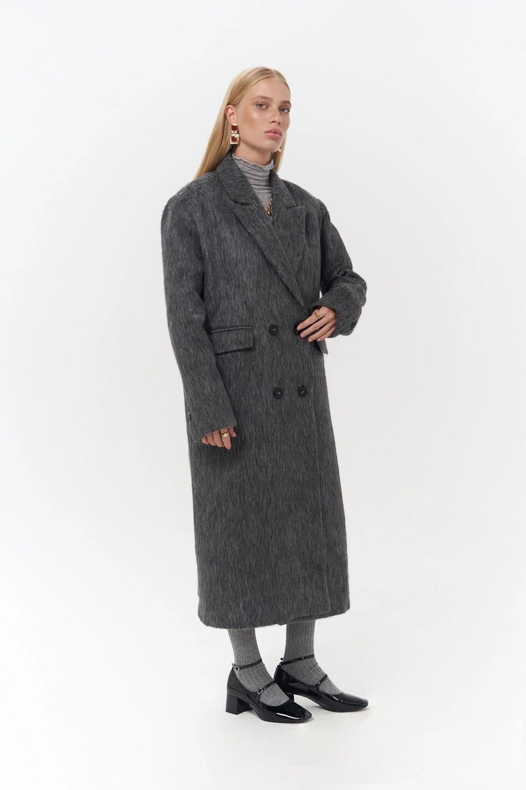 Layered Double-Breasted Textured Coat