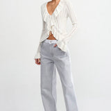Ruffle Trim Deep V Knit Top