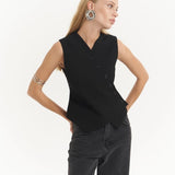 Asymmetric Buttoned Vest Black