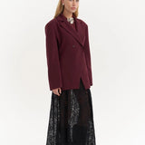 Burgundy Fitted Double-Breasted Blazer