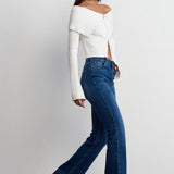 Off-Shoulder Zip-Up Ribbed Top