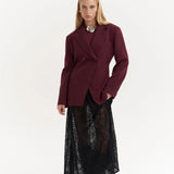 Burgundy Fitted Double-Breasted Blazer