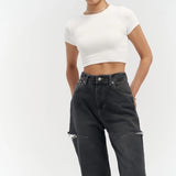High-Waist Jeans with Contrast Stitching