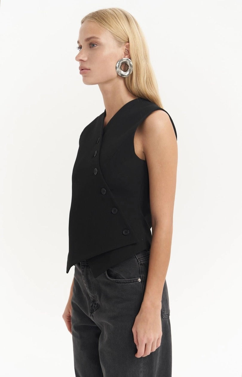 Asymmetric Buttoned Vest Black