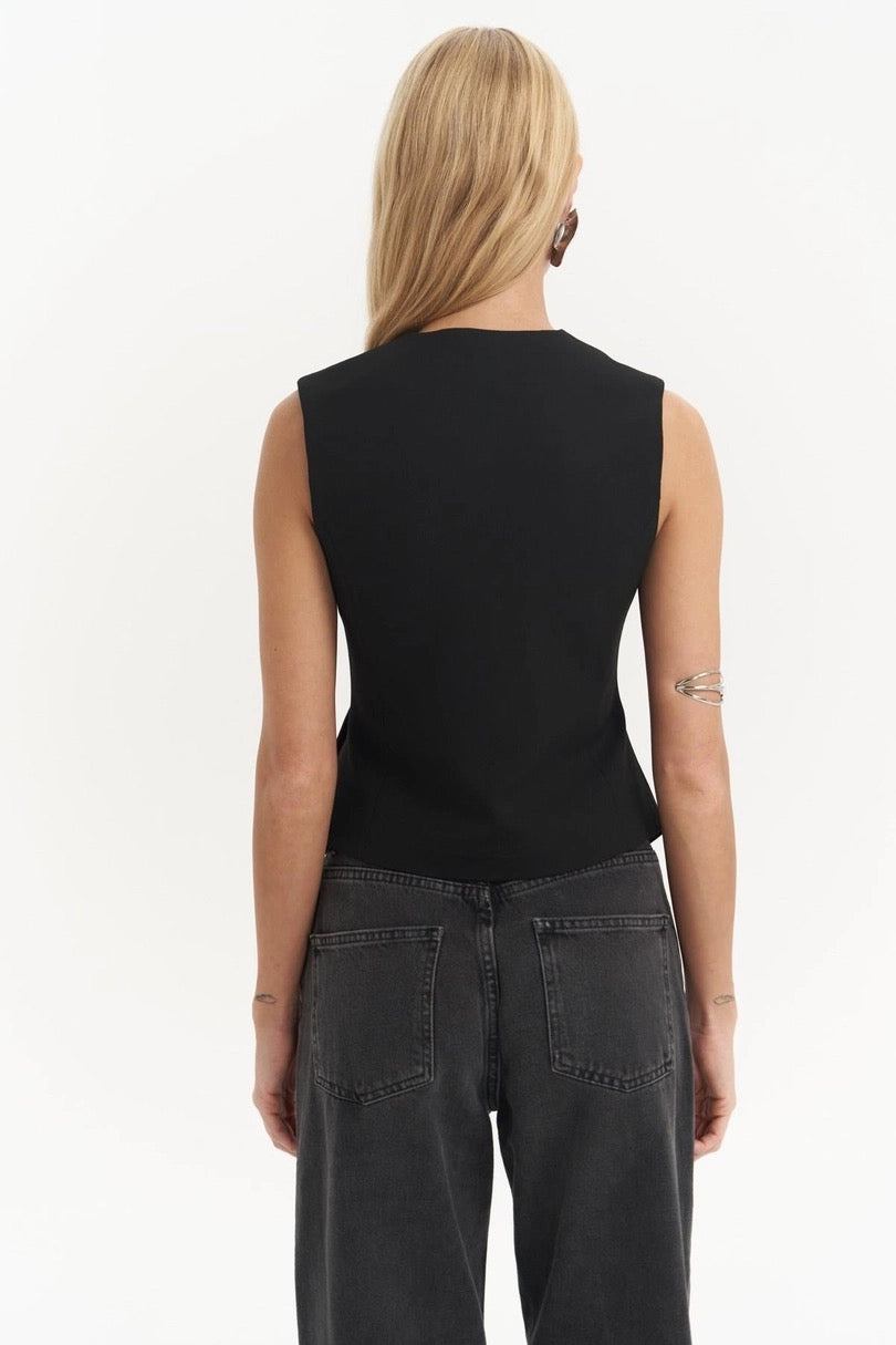 Asymmetric Buttoned Vest Black