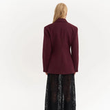 Burgundy Fitted Double-Breasted Blazer