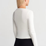 Zip Front Long Sleeve Top Cream