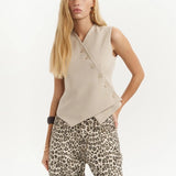 Asymmetric Buttoned Vest Beige
