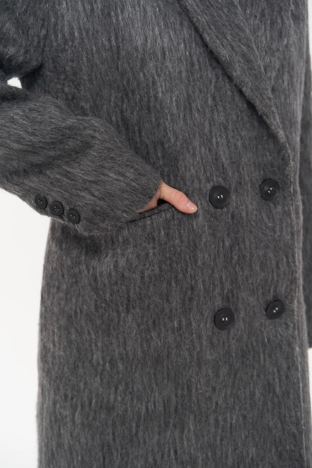 Layered Double-Breasted Textured Coat