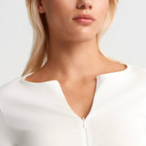 Zip Front Long Sleeve Top Cream