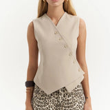 Asymmetric Buttoned Vest Beige
