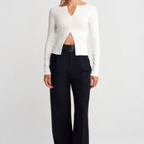 Zip Front Long Sleeve Top Cream