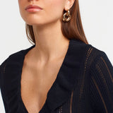 Ruffle Trim Deep V Knit Top