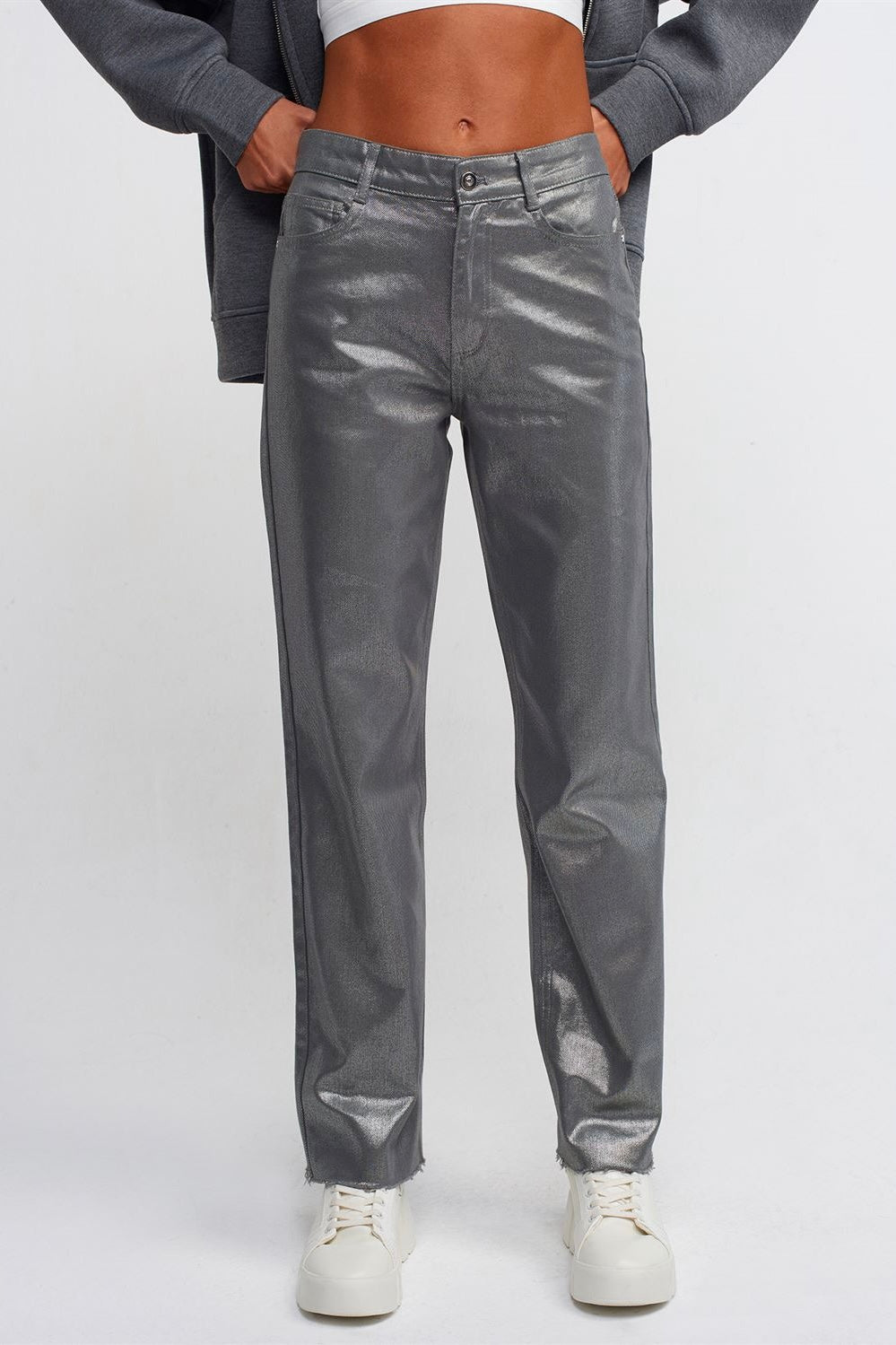 Coated Straight Leg Pants