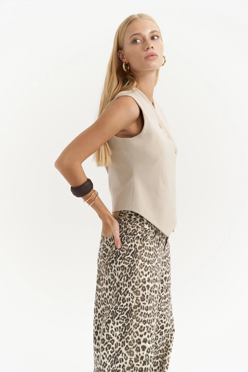 Asymmetric Buttoned Vest Burgundy Beige
