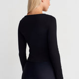 Zip Front Long Sleeve Top Black