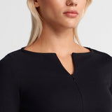 Zip Front Long Sleeve Top Black