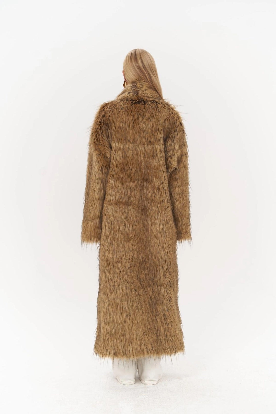 Aspen Faux Fur Long Coat in Tan