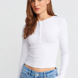 Soft Modal Ribbed Buttoned Long Sleeve Top