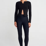 Zip Front Long Sleeve Top Black