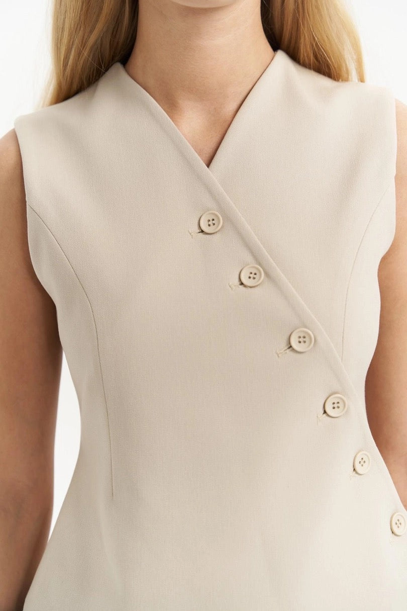 Asymmetric Buttoned Vest Burgundy Beige