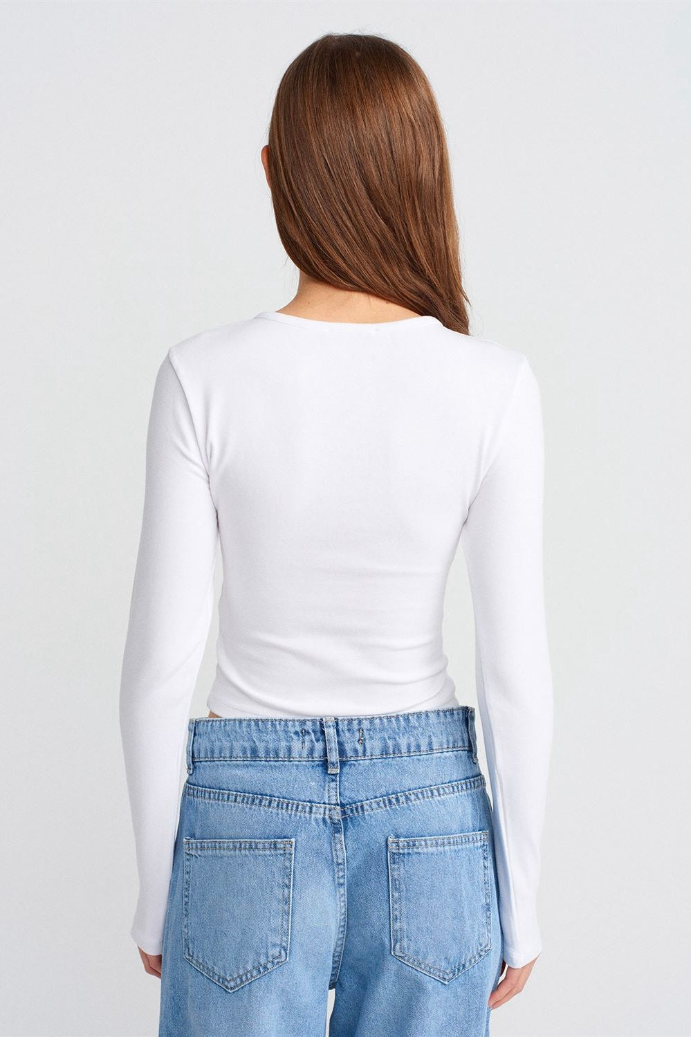 Soft Modal Ribbed Buttoned Long Sleeve Top