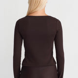 Zip Front Long Sleeve Top Brown