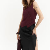 Asymmetric Buttoned Vest Burgundy