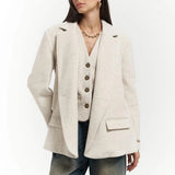 Single-Breasted Cream Jacket with Button Cuffs