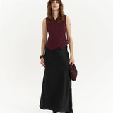 Asymmetric Buttoned Vest Burgundy
