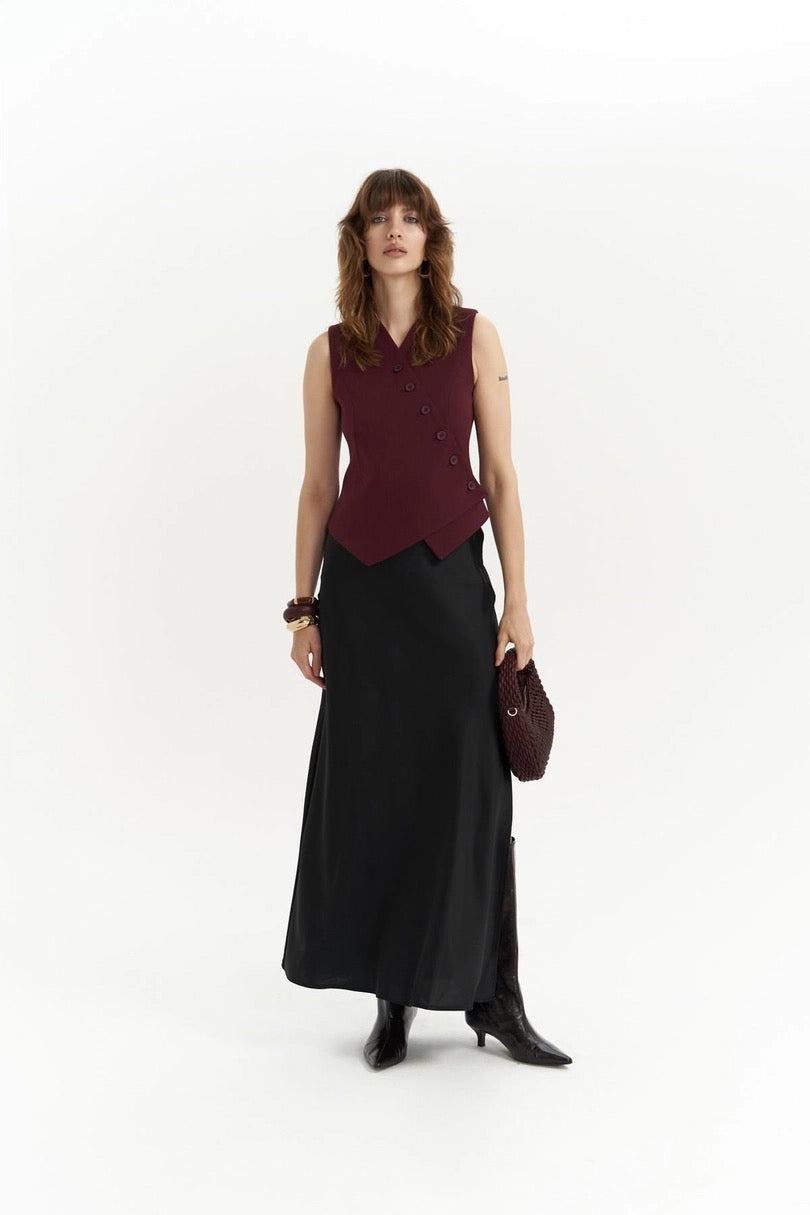 Asymmetric Buttoned Vest Burgundy
