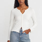 Notch Button Rib Top Ecru