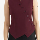 Asymmetric Buttoned Vest Burgundy