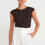 Rib Henley Top Brown