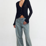 Ruffle Trim Deep V Knit Top
