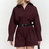 Button Detailed Utility Short Jumpsuit Burgundy