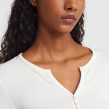 Notch Button Rib Top Ecru
