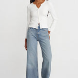 Notch Button Rib Top Ecru