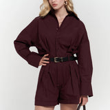 Button Detailed Utility Short Jumpsuit Burgundy