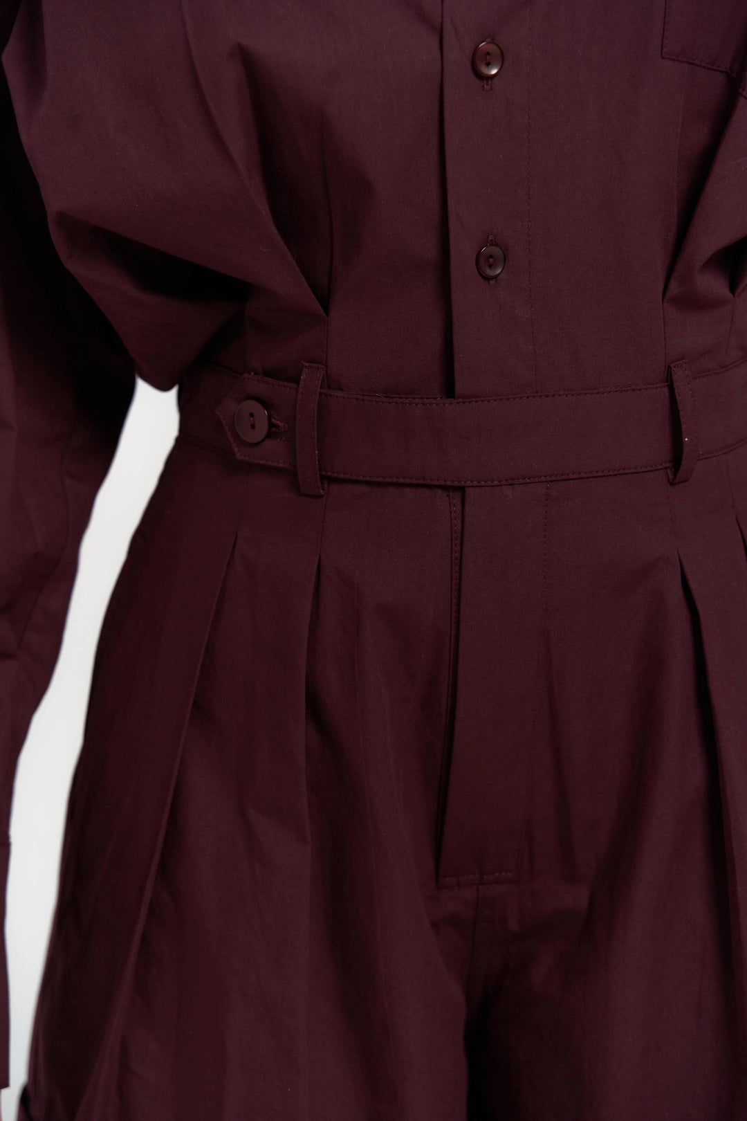 Button Detailed Utility Short Jumpsuit Burgundy
