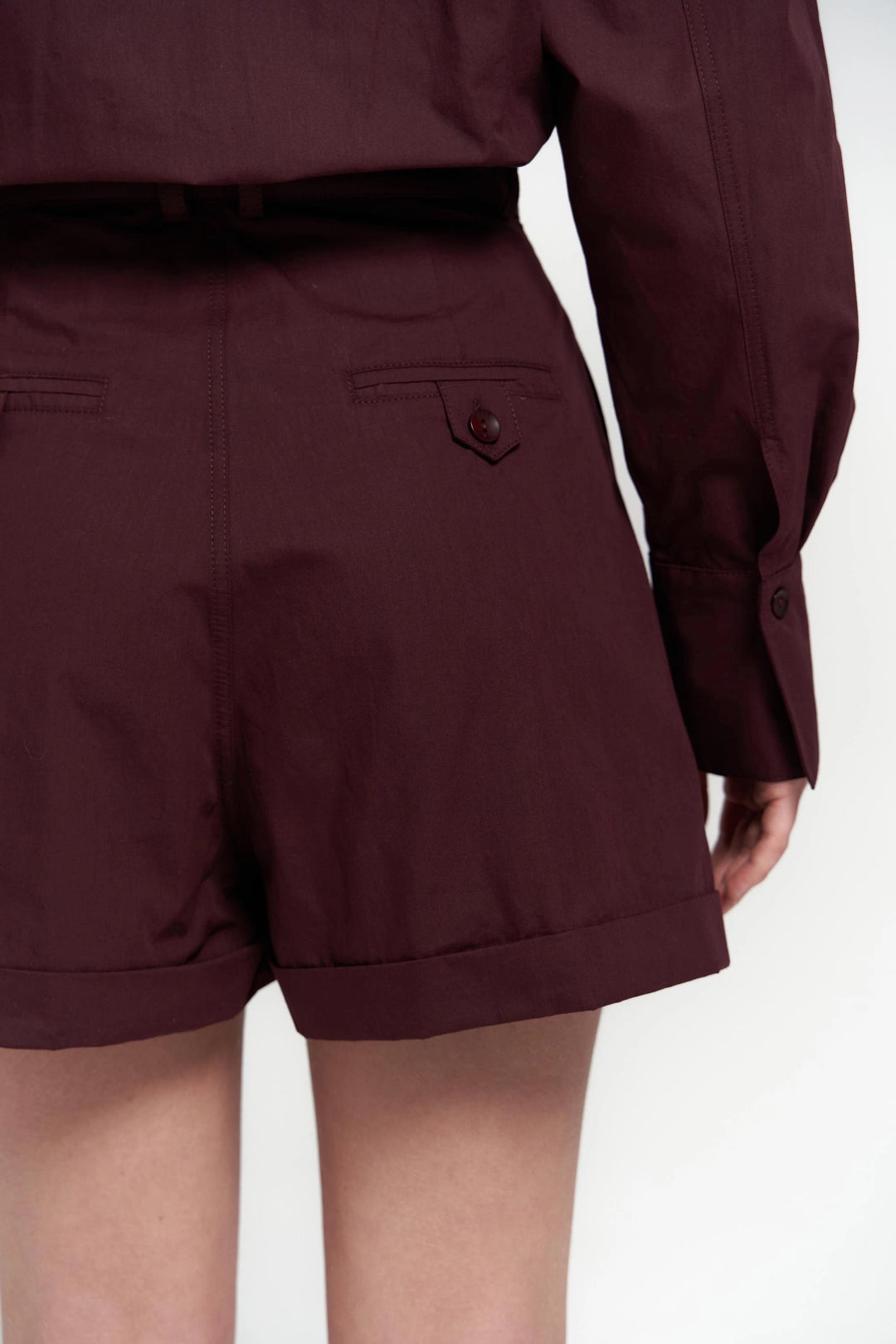 Button Detailed Utility Short Jumpsuit Burgundy