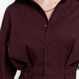 Button Detailed Utility Short Jumpsuit Burgundy