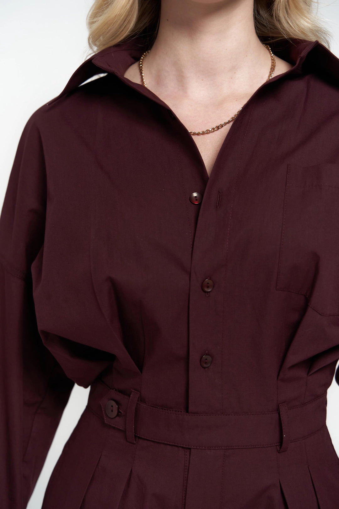 Button Detailed Utility Short Jumpsuit Burgundy
